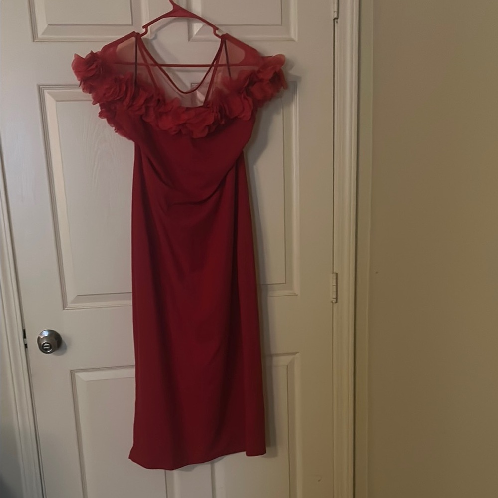 SHEIN Red Ruffle Midi Dress
